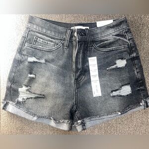 Distressed Black Denim Shorts